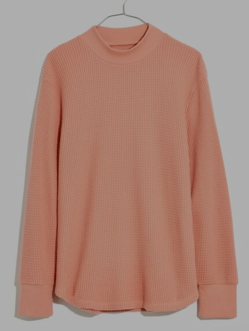 Madewell Peach Pink Blush Mock Neck Waffle Sweatshirt Tee Long Sleeve Medium